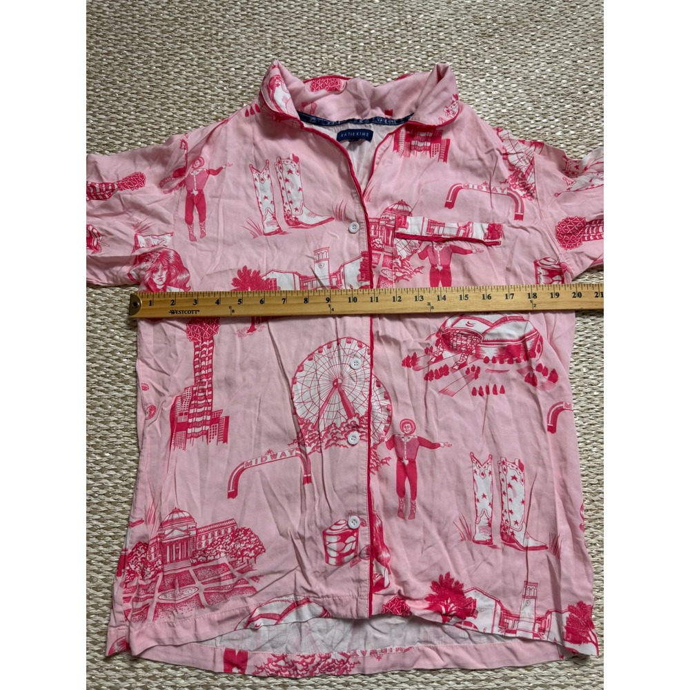 Katie Kime Dallas Toile Pajama Set Pink Short Sleeve Button Down Shorts Medium - Picture 6 of 7